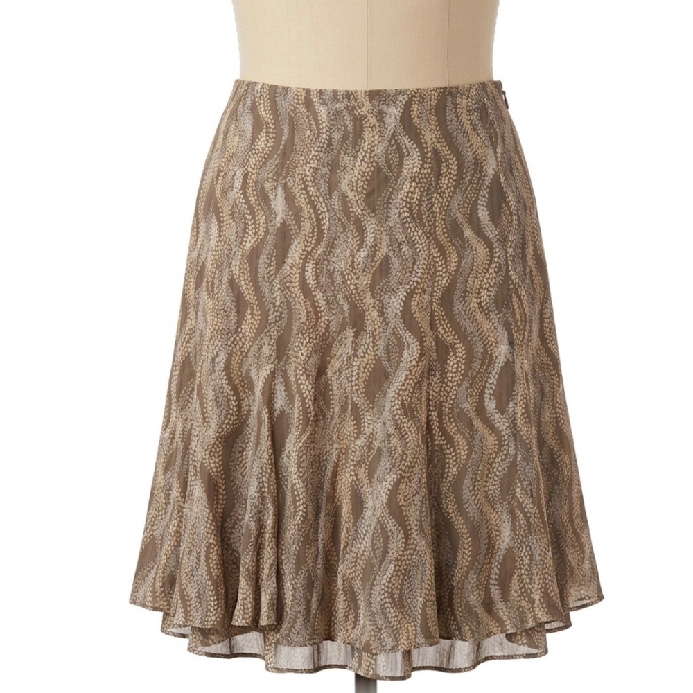 Sigrid Olsen Collection Silk Skirt 10 Green Tan Abstract Wavy Print A-Line Midi